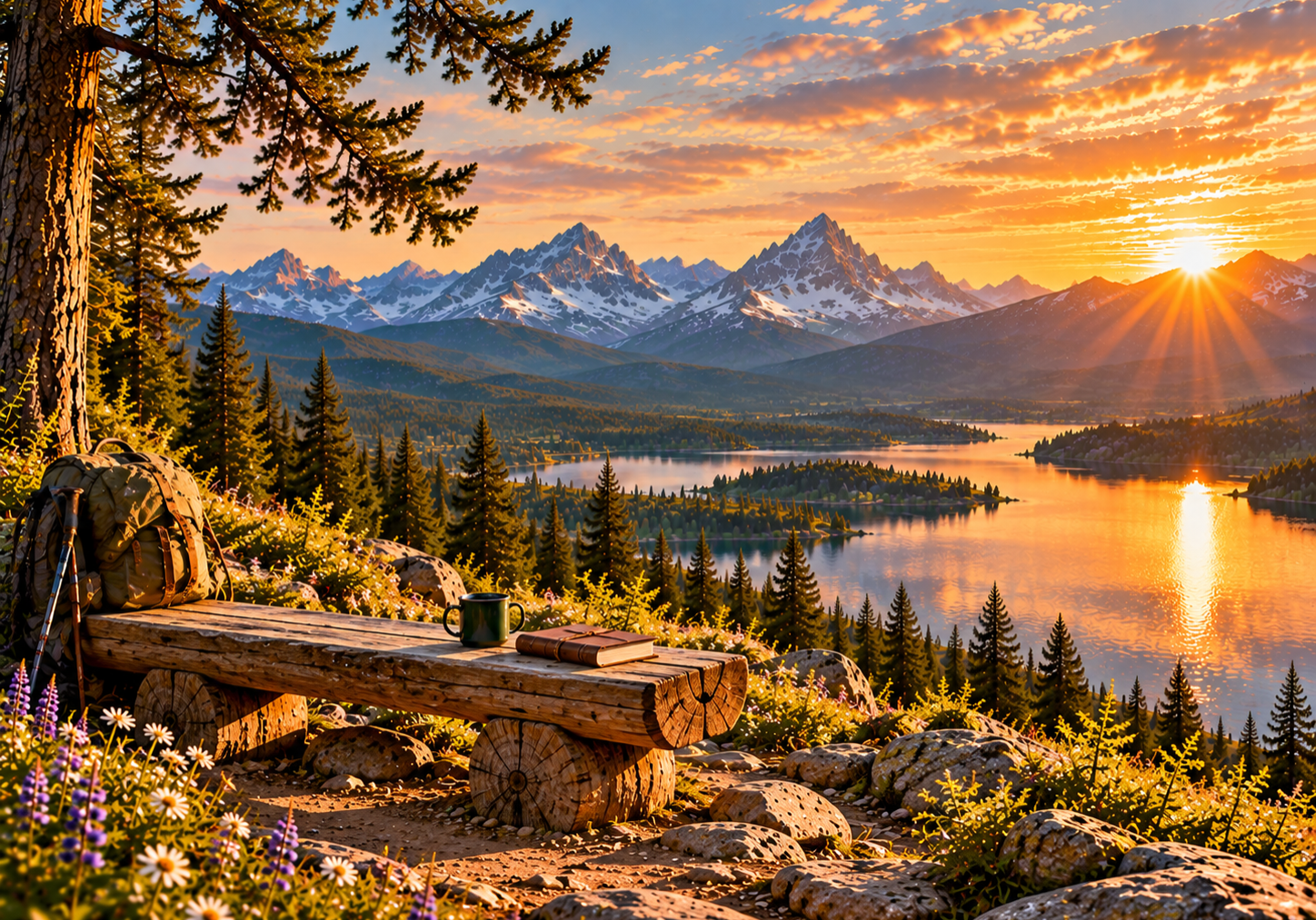 Bench and Mountains