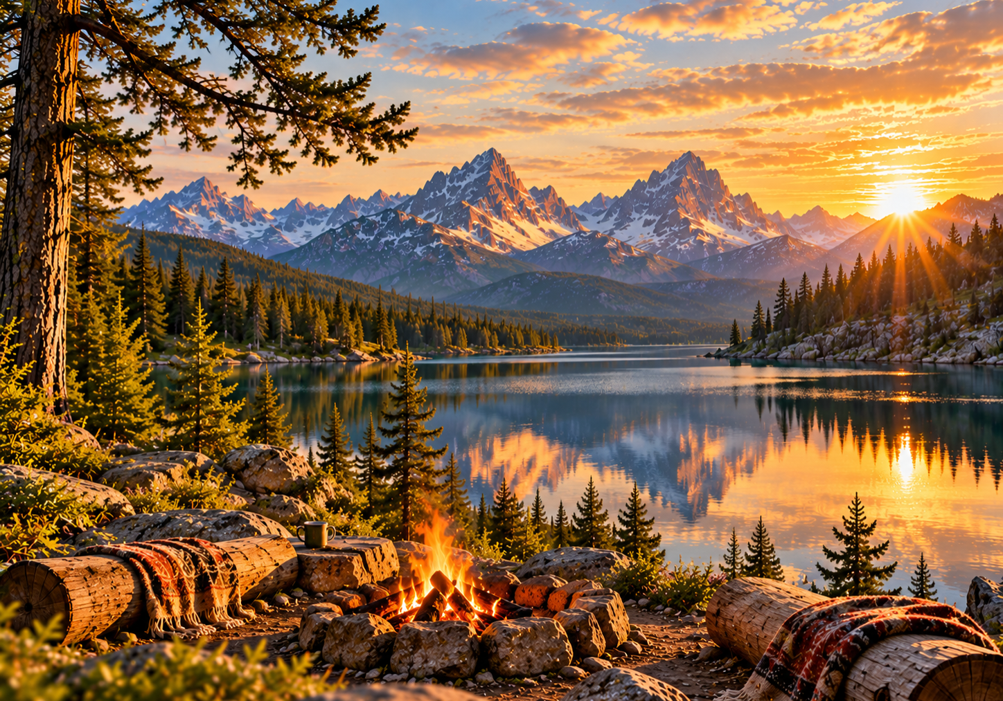 Campfire and Mountains 2